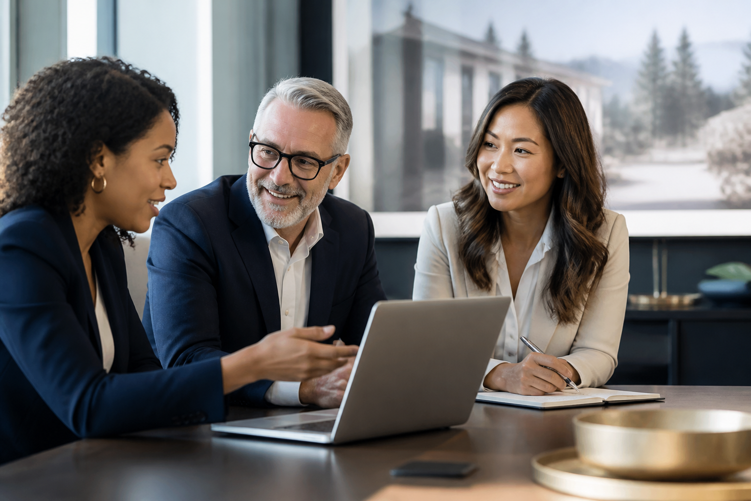 Mortgage professionals collaborating during a training discussion